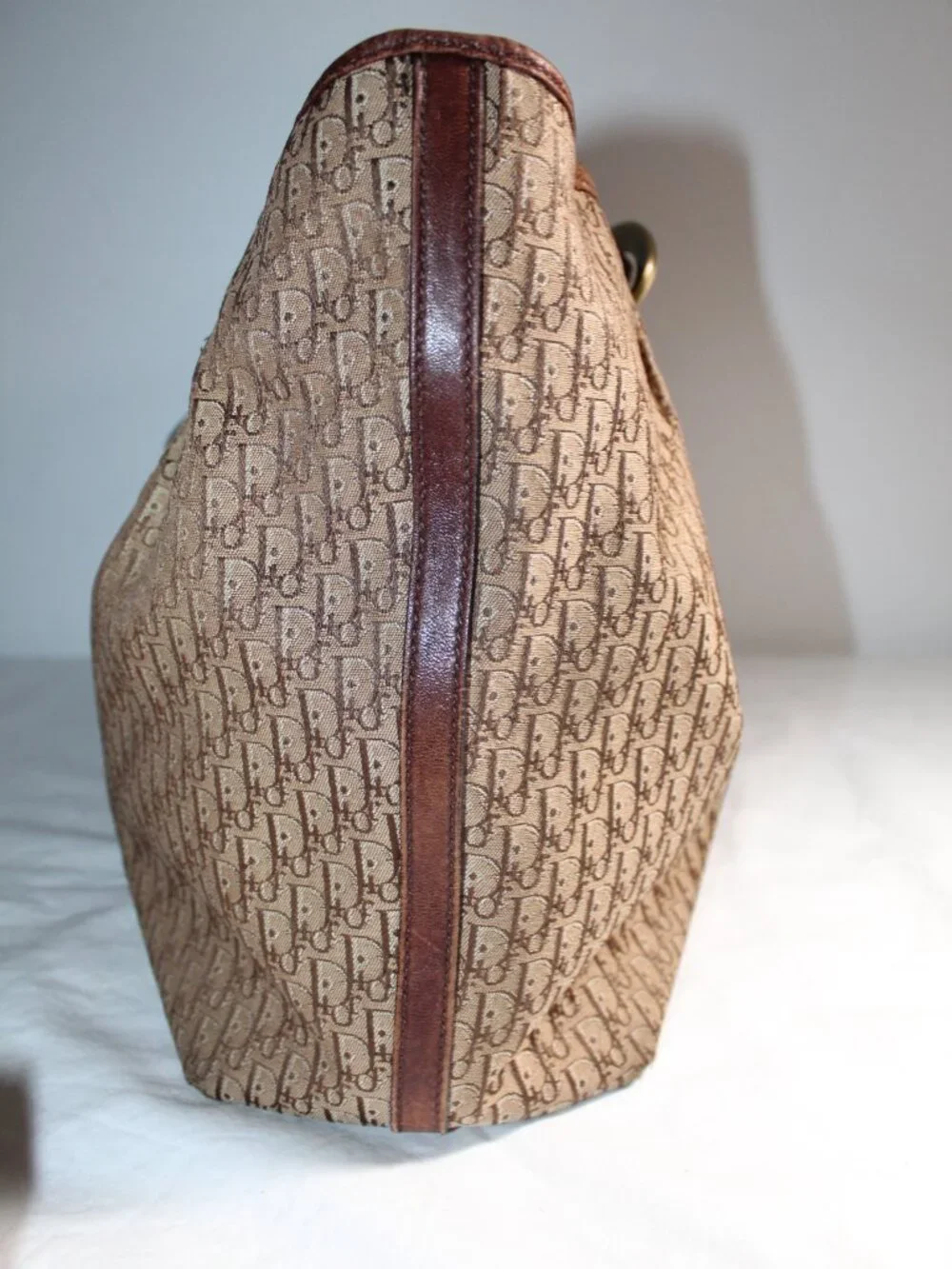Christian Dior Vintage Trotter Canvas Tote Monogram  Brown Buckle Shoulder Bag